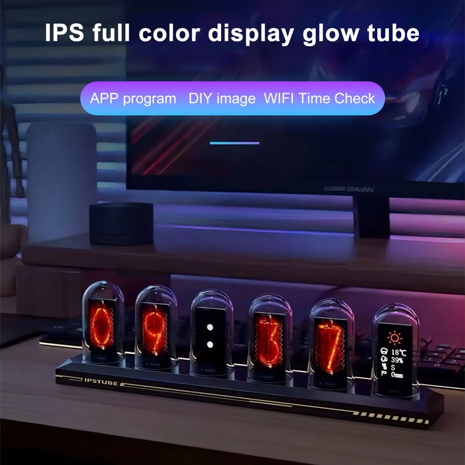 RGB Nixie Tube Clock LED IPS Color Screen DIY Analog Digital Night lights