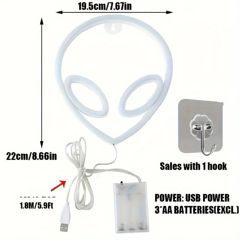 1Pc, Alien Neon Light, Usb or Battery Powered (No Battery)