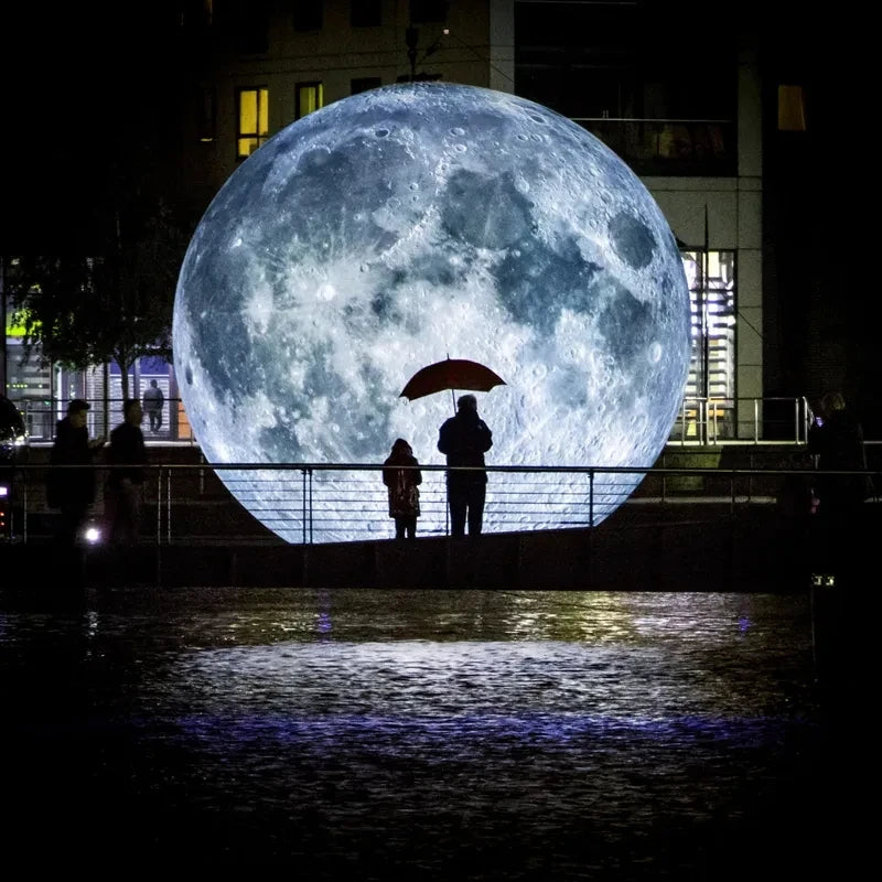 Giant Inflatable Moon Ball With LED Lights PVC Show Stage Decoration Advertising Hanging