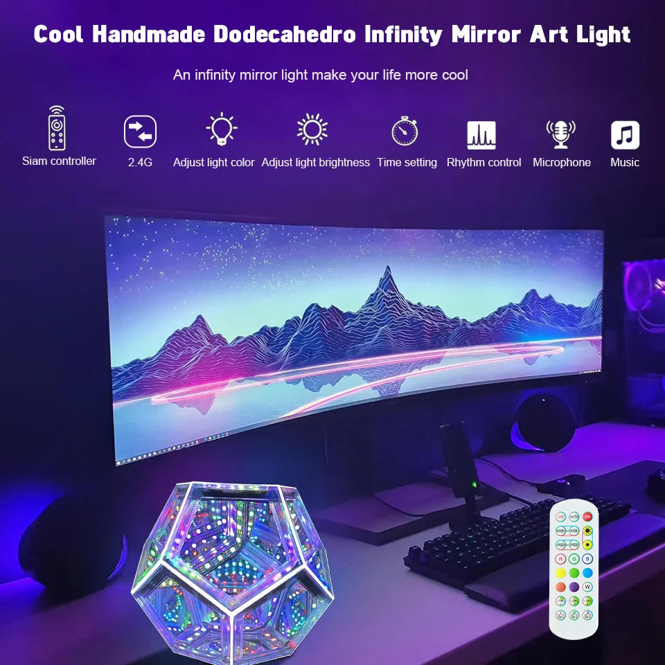 LED Night Light Dodecahedron Dreamy Geometric Space Creative Color Home Decorative Light Gifts Infinity Novelty Mirror Art Light