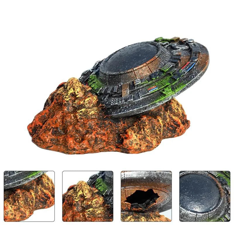 1Pc Aquarium UFO Crash Resin