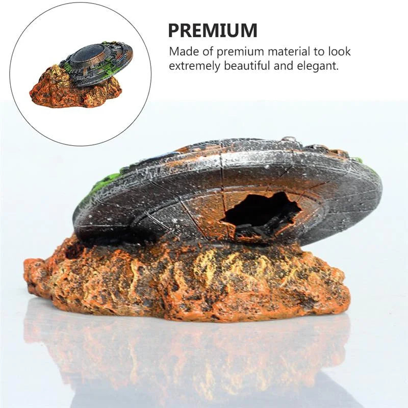 1Pc Aquarium UFO Crash Resin