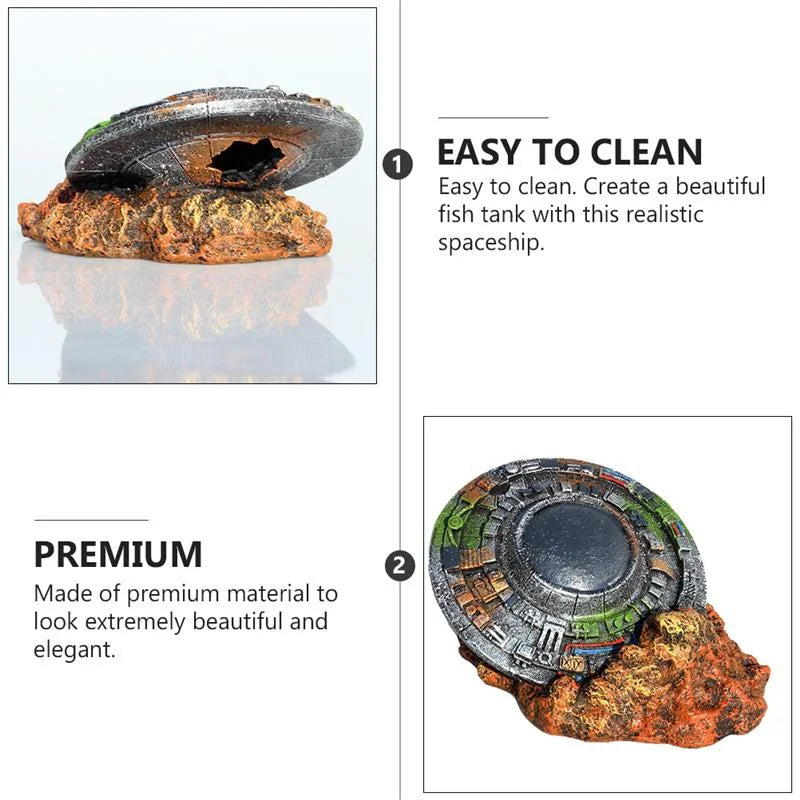 1Pc Aquarium UFO Crash Resin