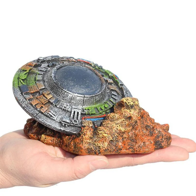 1Pc Aquarium UFO Crash Resin