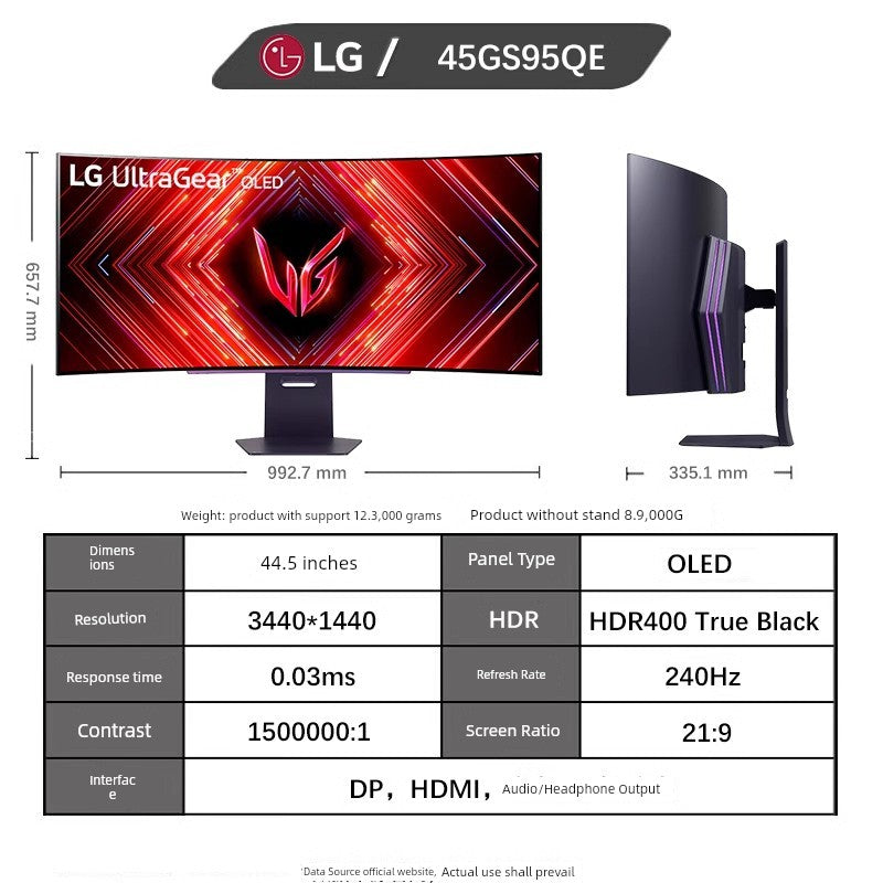 XenoHaven LG 45gs95qe 45-Inch OLED Display Screen Quasi 4k240hz Curved Surface 800r 21:9